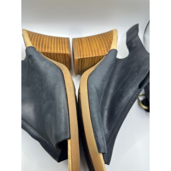 Born Black Leather Peep Toe Slingback Block Heel Sandals Women 11M - Picture 5 of 8